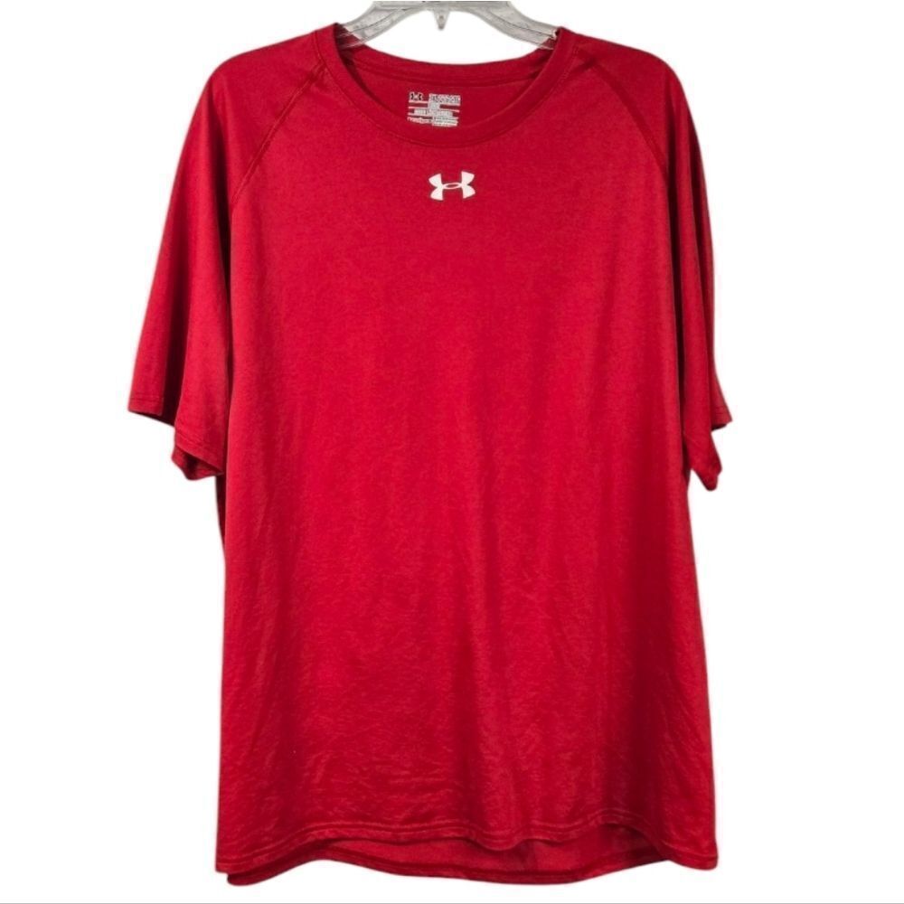 Under Armour Red Jersey Knit HG Loose T-Shirt Men 2XL Short Sleeve Locker Tee UA